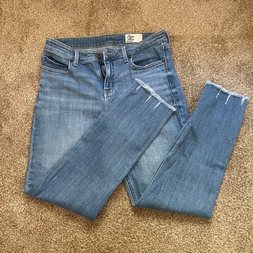 Cosmic Blue Love Distressed Straight Denim Jeans